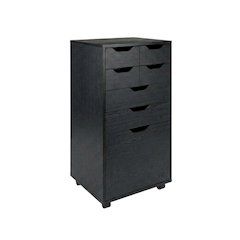 Black Tall Mobile Storage Cabinet, Bins Drawers Rolling Organizer