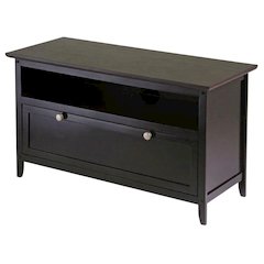 Dark Espresso Wooden TV Stand With Storage Shelf And Pull Down Cabinet