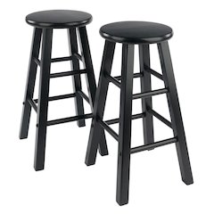 Black Wooden Barstools – Set of 2 Stools for Kitchen Counter or Bar