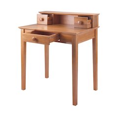 Solid Wood Computer Desk With Hutch, Honey Brown Art Desk With Storage