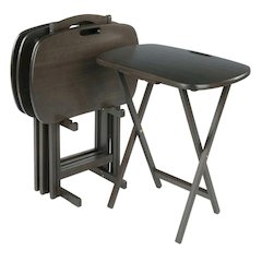 5-PC Folding Tray Table Set, Oyster Gray Solid Wood, Easy Carry