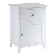 Farmhouse End Table With Storage in White Finish, Wooden Side Table And Drawer