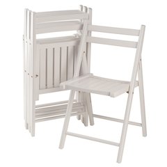 4-PC Folding Chair Set, White Solid Wood, Portable Seating