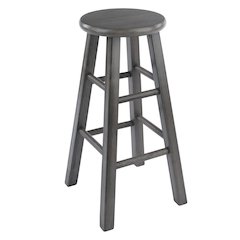 24 Inch Counter Stool, Rustic Gray Solid Wood, Backless Square Seat