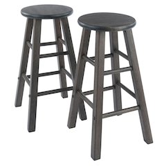 2-PC Counter Stool Set, Solid Wood, Round Seat, Squared Legs, 24 Inch Height