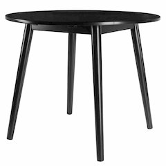 Round Drop Leaf Dining Table, Black, Tapered Legs, Small Space