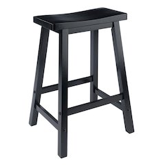 Black Solid Wood Saddle Seat Bar Stool, 24 Inch Stool for Counter Dining