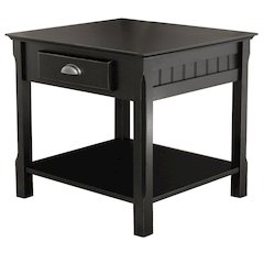 Side Table, Black End Table, Drawer and Shelf, Square Furniture