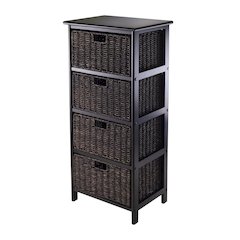 Tall Storage Rack, 4-Tier Shelf, Four Foldable Baskets, Cabinet