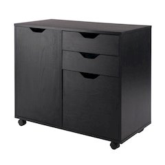 2 Section Mobile Cabinet, Black, 3 Drawers, File Storage, Casters