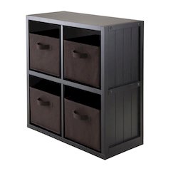 5-PC Storage Rack, Black 4-Cube Shelf, Wainscoting Panel, 4 Fabric Baskets