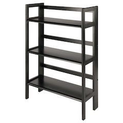 Black Solid Wood Folding Bookcase With 3 Open Folding Shelves Design