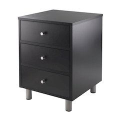 Accent Table, Black Finish, Three Storage Drawers, Small End Table