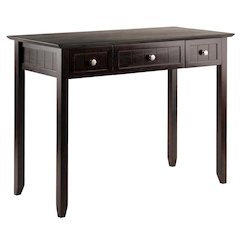 Writing Desk, Coffee Wainscoting, Beveled Top, Three Drawers