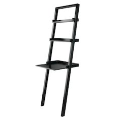 Black Leaning Desk, Ladder Design, Computer Table, Two Storage Shelves