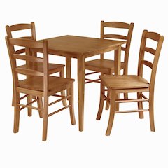 5-PC Dining Set, Brown Square Table, 4 Ladder Back Chairs