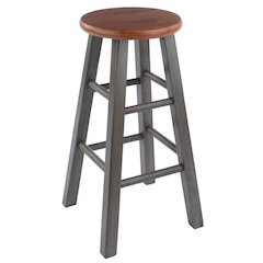 24" Solid Wood Counter Stool, Weathered Gray/Rustic Teak Finish