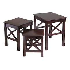 Solid Wood 3 Piece Nesting Tables Set With Stackable Design In Cappuccino Finish