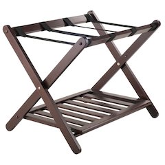 Solid Wood Luggage Rack for Guest Room with Lower Shelf in Cappuccino Finish