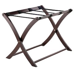 Foldable Luggage Rack, Solid Wood/Nylon Straps, Cappuccino