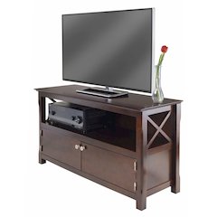 TV Stand, Brown 2 Door Storage, Open Media Shelf, Media Console