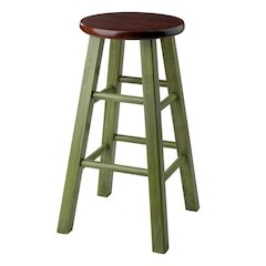 24" Rustic Green Counter Stool, Round Solid Wood Seat, Fully Assembled