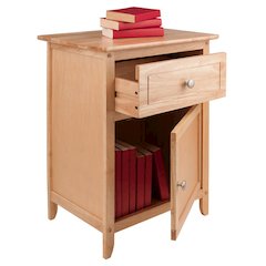 Natural Accent Table with Drawer and Cabinet, Compact Nightstand