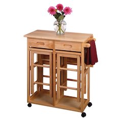 Solid Wood Kitchen Cart Drop Leaf Table With Chairs And Storage Stools