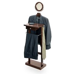 Dark Espresso Solid Wood Clothes Valet Stand with Mirror, Drawer, and Tray