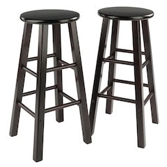 2-Piece Bar Stool Set, Round Seat, 29 Inch Height, Solid Wood, Espresso Finish