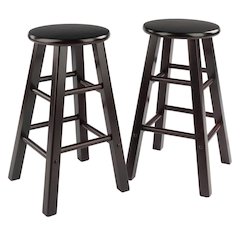 2-Piece Counter Stool Set, Round Seat, Solid Wood, Espresso Finish