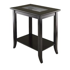 Rectangular End Table, Tempered Glass Top, Lower Shelf, Espresso