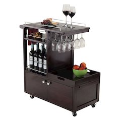 Wood Media Cart with Removable Tray, Adjustable Shelf, Cabinet Storage, Brown
