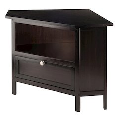 Solid Wood Corner TV Stand With Storage Flip Down Door And Open Shelf