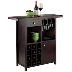 Wine Cabinet, Brown Solid Wood, 12 Bottle Rack, Storage Drawer, Two Shelves
