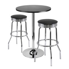 Round Pub Set, Black PVC Swivel Stools, Bar Table