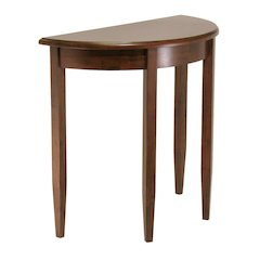 Solid Wood Half Moon Table in Antique Walnut Finish, Small Entry Table