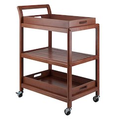 Solid Wood Kitchen Cart With Serving Trays, Vintage Bar Cart On Wheels