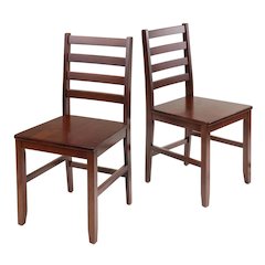 2-Pc Solid Wood Ladder Back Chairs, Walnut Finish
