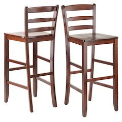 2-Pc 30" Ladder Back Bar Stools, Antique Walnut