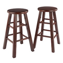 Walnut Solid Wood Kitchen Stools Set of 2, Bar Chairs for Counter Seating