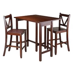 3-Piece Counter Height Dining Set, Drop Leaf Table, Two Stools, Solid Wood