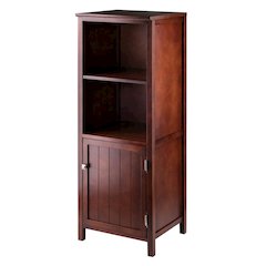 Narrow Storage Cabinet with Door & 2 Shelves, Walnut Finish