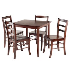 Square Dining Set, 5-Piece, 4 Ladder Back Chairs, Solid Wood