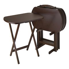 Antique Walnut 5 Piece TV Snack Trays Set And Storage Stand