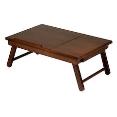 Flip Top Lap Desk, Foldable Legs, Tilting Surface, Storage Drawer, Brown