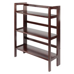 Folding 3-Shelf Bookcase, Solid Wood, Slim Fold Profile, Walnut