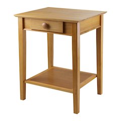Printer End Table, Drawer Lower Shelf, Solid Wood, Honey Gold