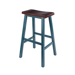 Satori Saddle Seat Bar Stool, Rustic Teal and Walnut