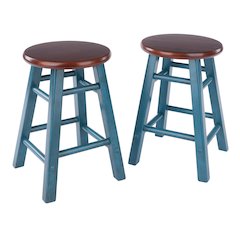 Element 2-Pc Dining Stool Set, Rustic Teal & Walnut